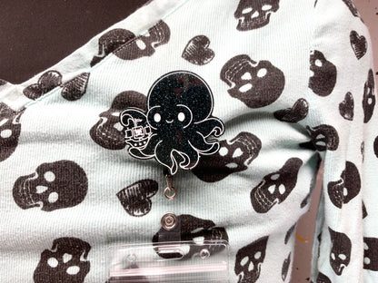 Black & Blue Glitter Kraken Retractable Badge Reel