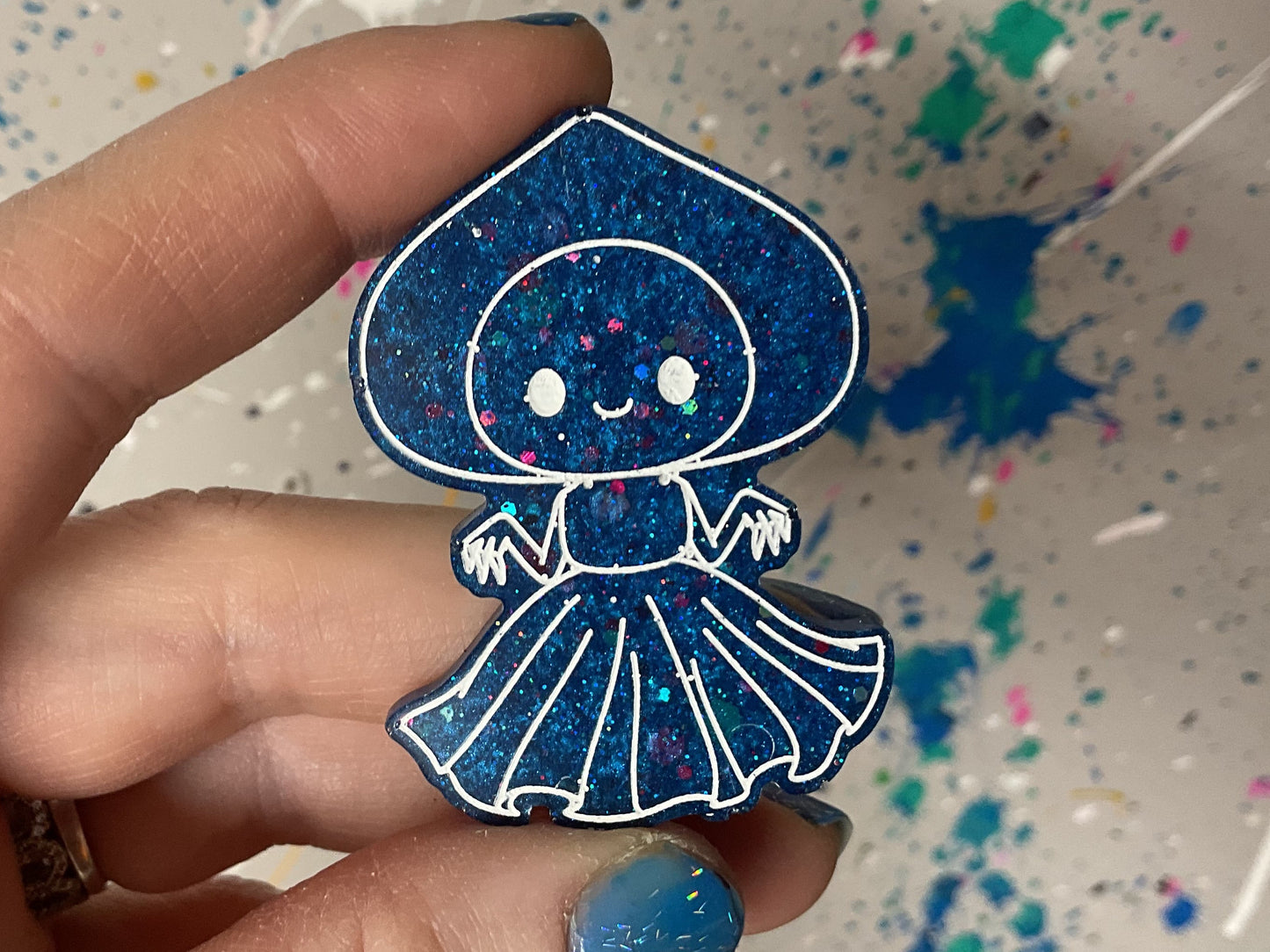 Small Flatwoods Monster Blue Glitter Magnet