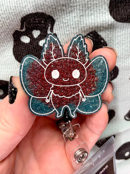 Teal & Red Mothman Retractable Badge Reel