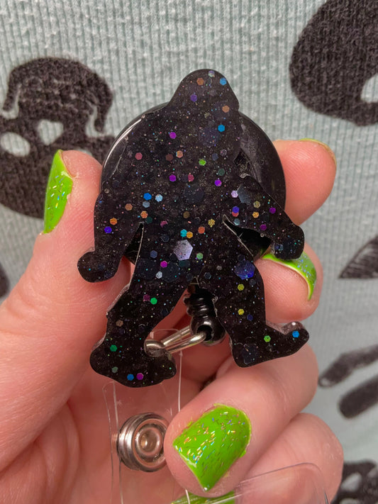 Black Glitter Bigfoot Retractable Badge Reel