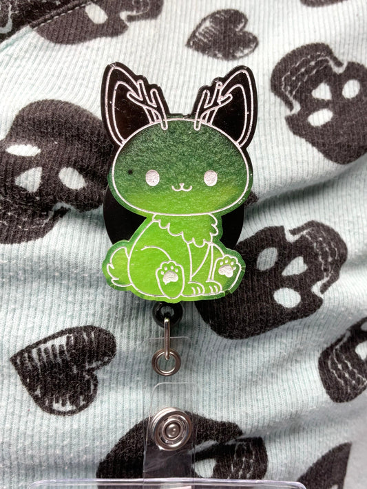 Green Jackalope Retractable Badge Reel-Glow In The Dark