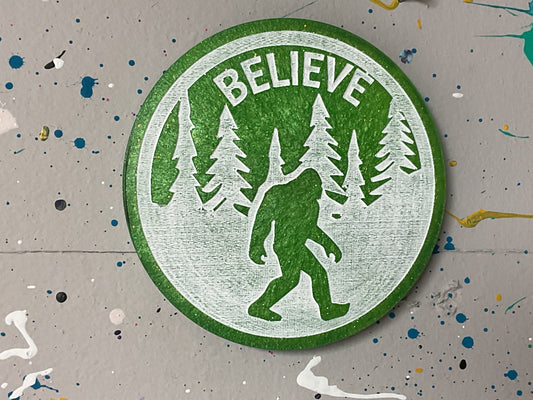 Large Green Believe Bigfoot Magnet - 3”
