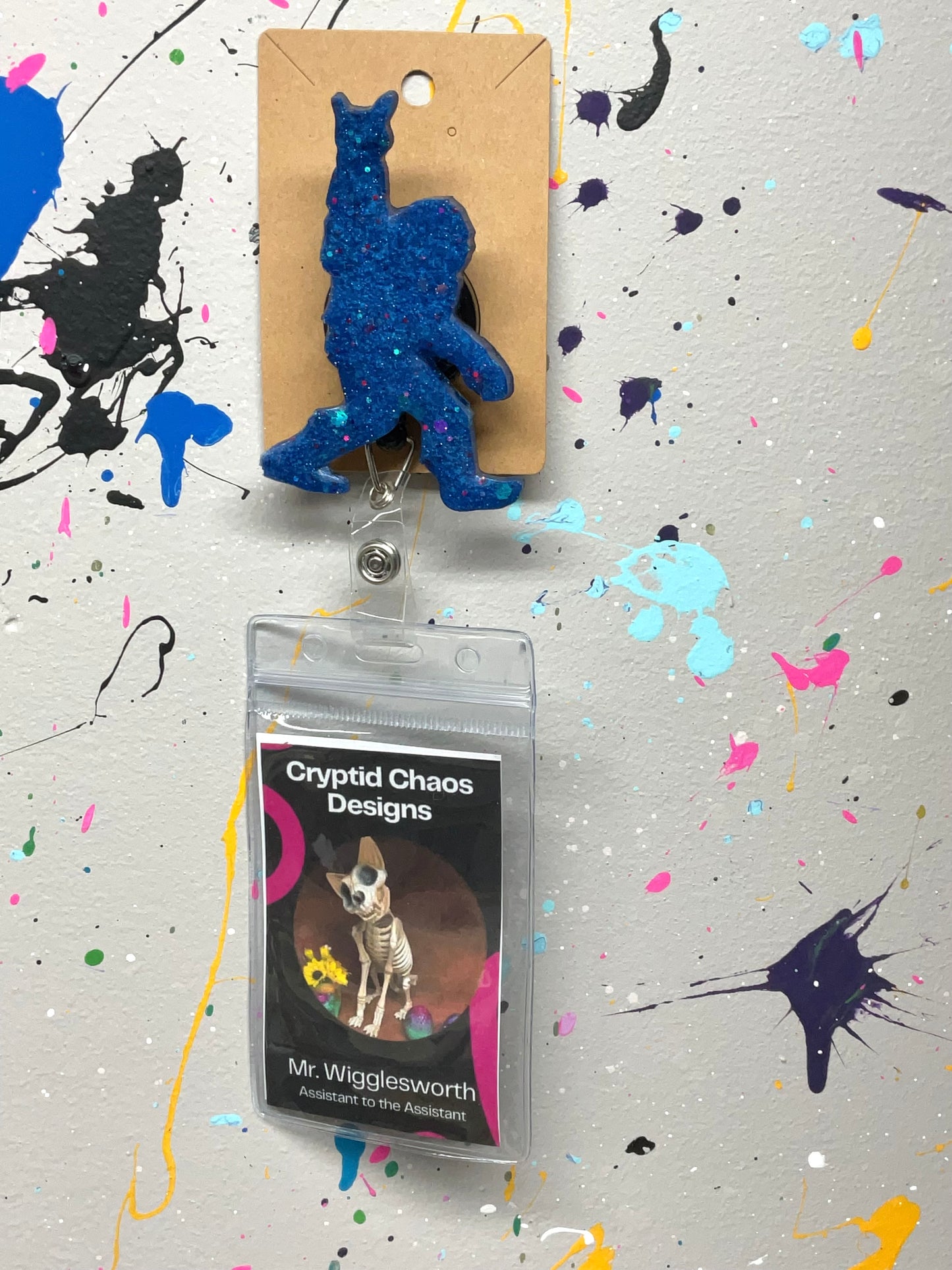 Blue Bigfoot Rock Hand Retractable Badge Reel