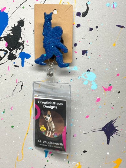 Blue Bigfoot Rock Hand Retractable Badge Reel