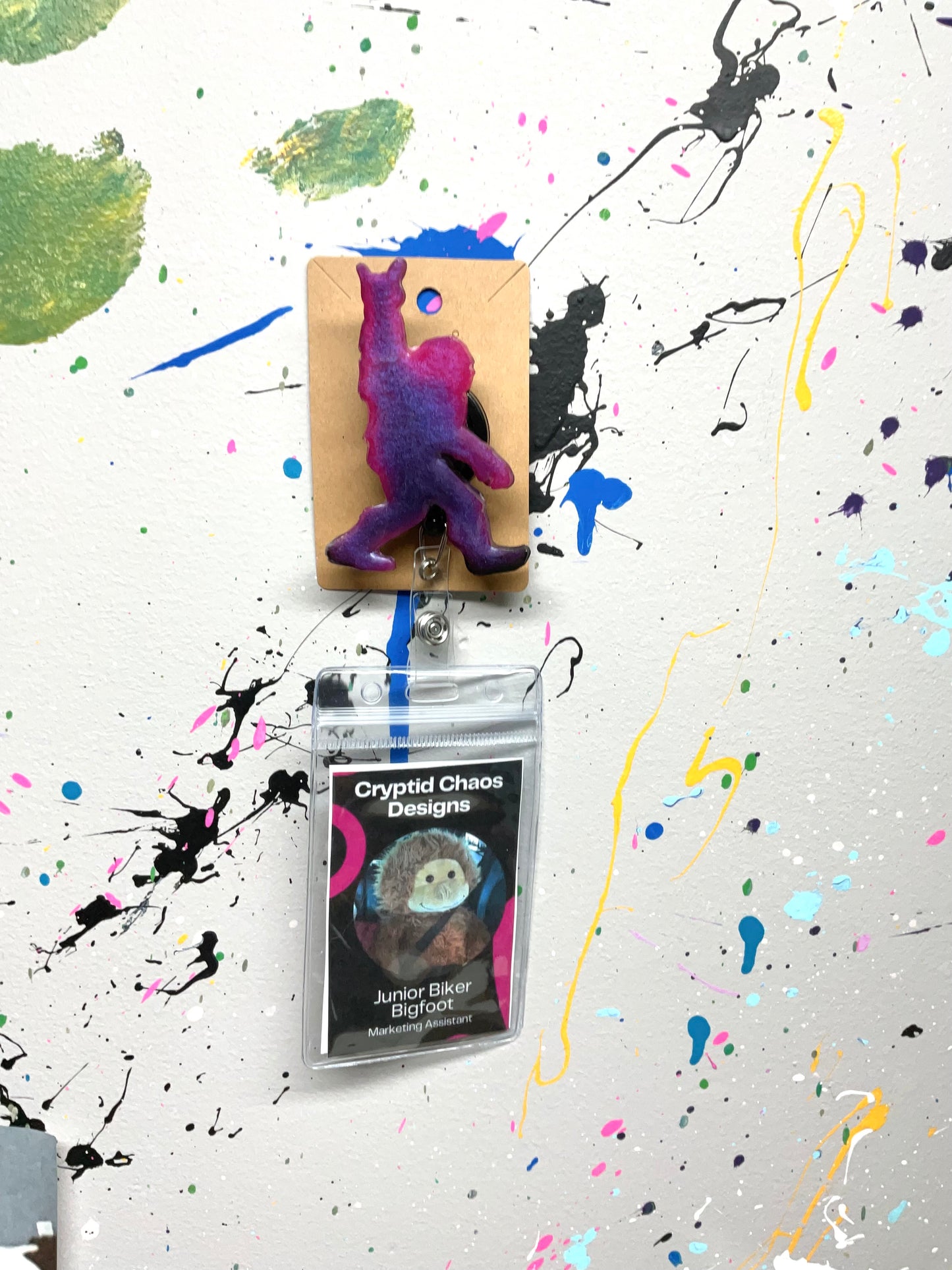 Purple & Pink Bigfoot Rock Hand Retractable Badge Reel-Glow in the Dark