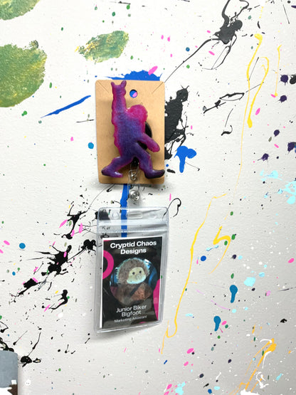 Purple & Pink Bigfoot Rock Hand Retractable Badge Reel-Glow in the Dark