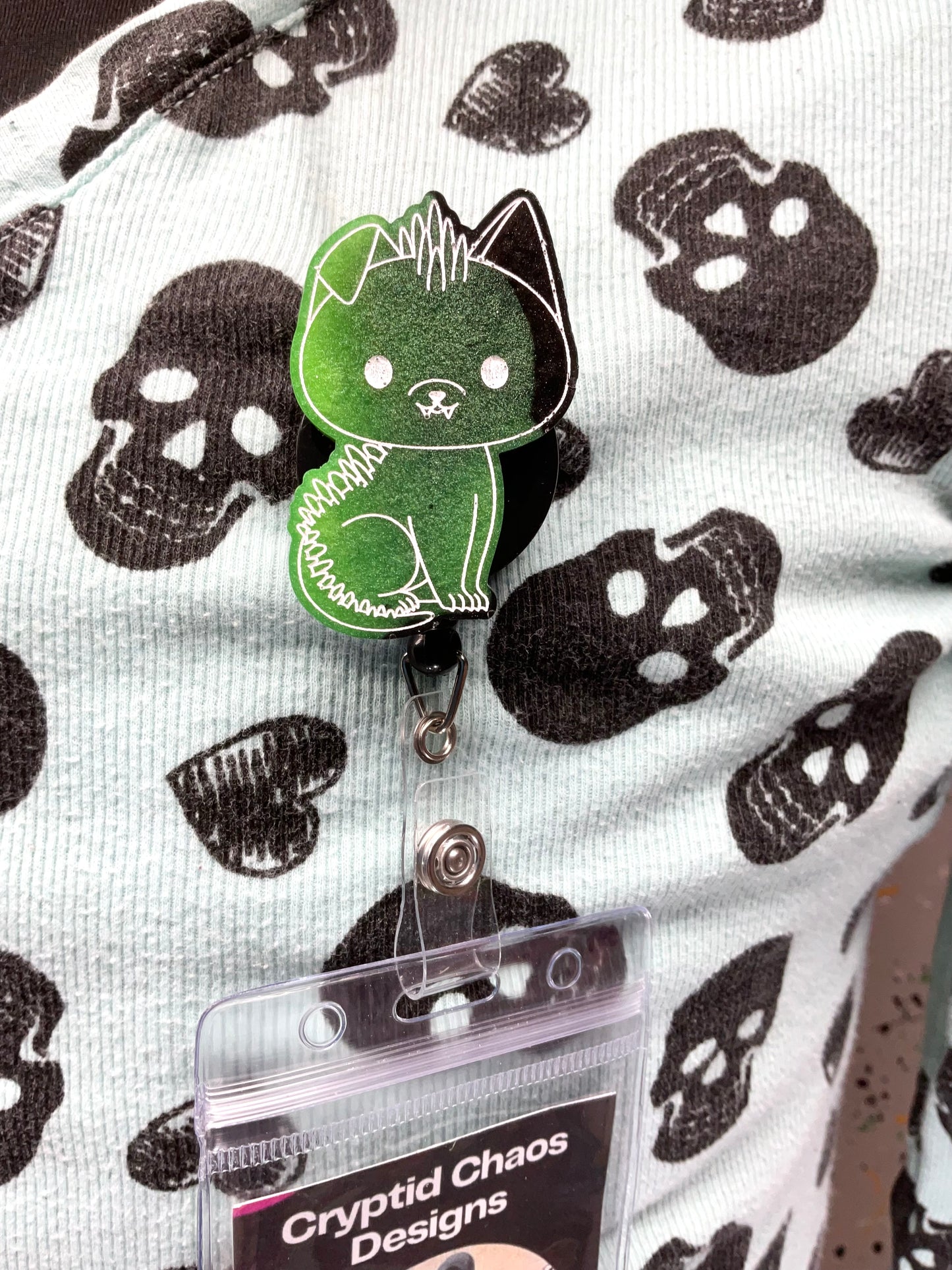 Green & Black Chupacabra Retractable Badge Reel-Glow In The Dark