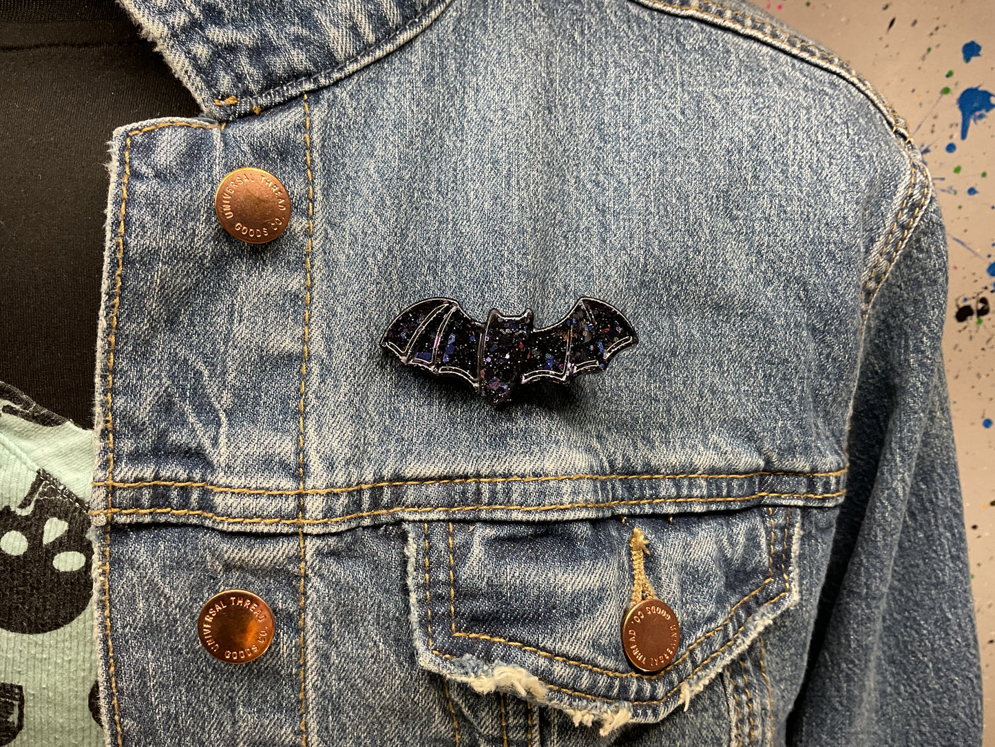 Black Holographic Bat Pin
