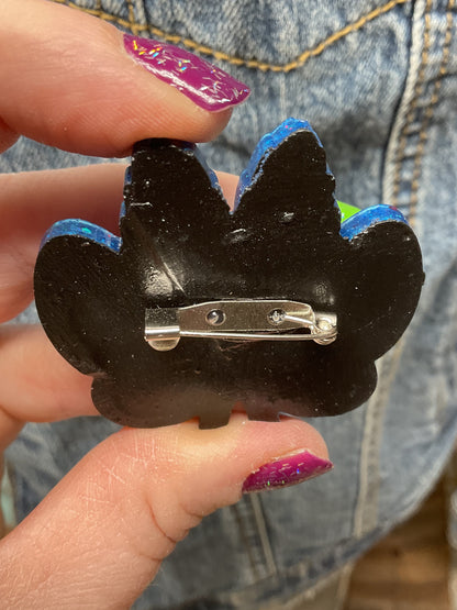 Blue Glitter Mothman Pin