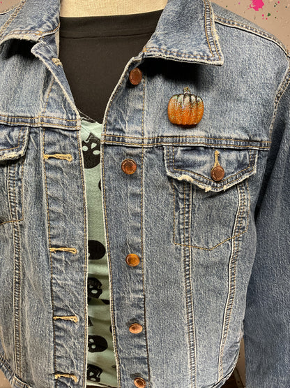 Orange & Black Pumpkin Pin with Green Glitter