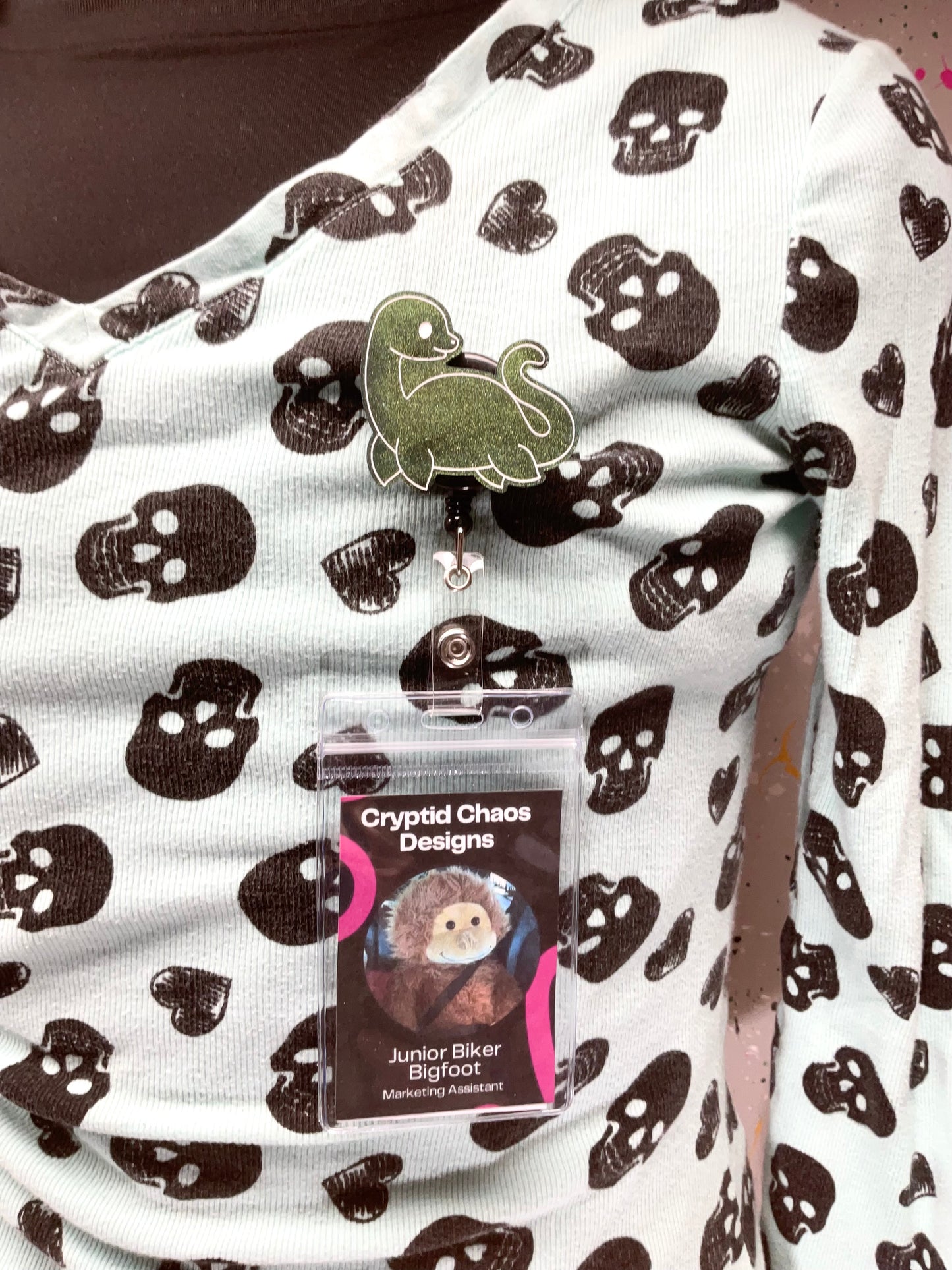 Green Loch Ness Monster Retractable Badge Reel