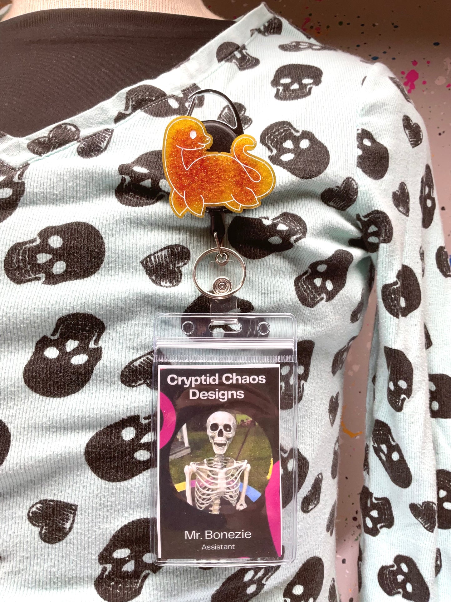 Yellow & Red Loch Ness Monster Retractable Badge Reel