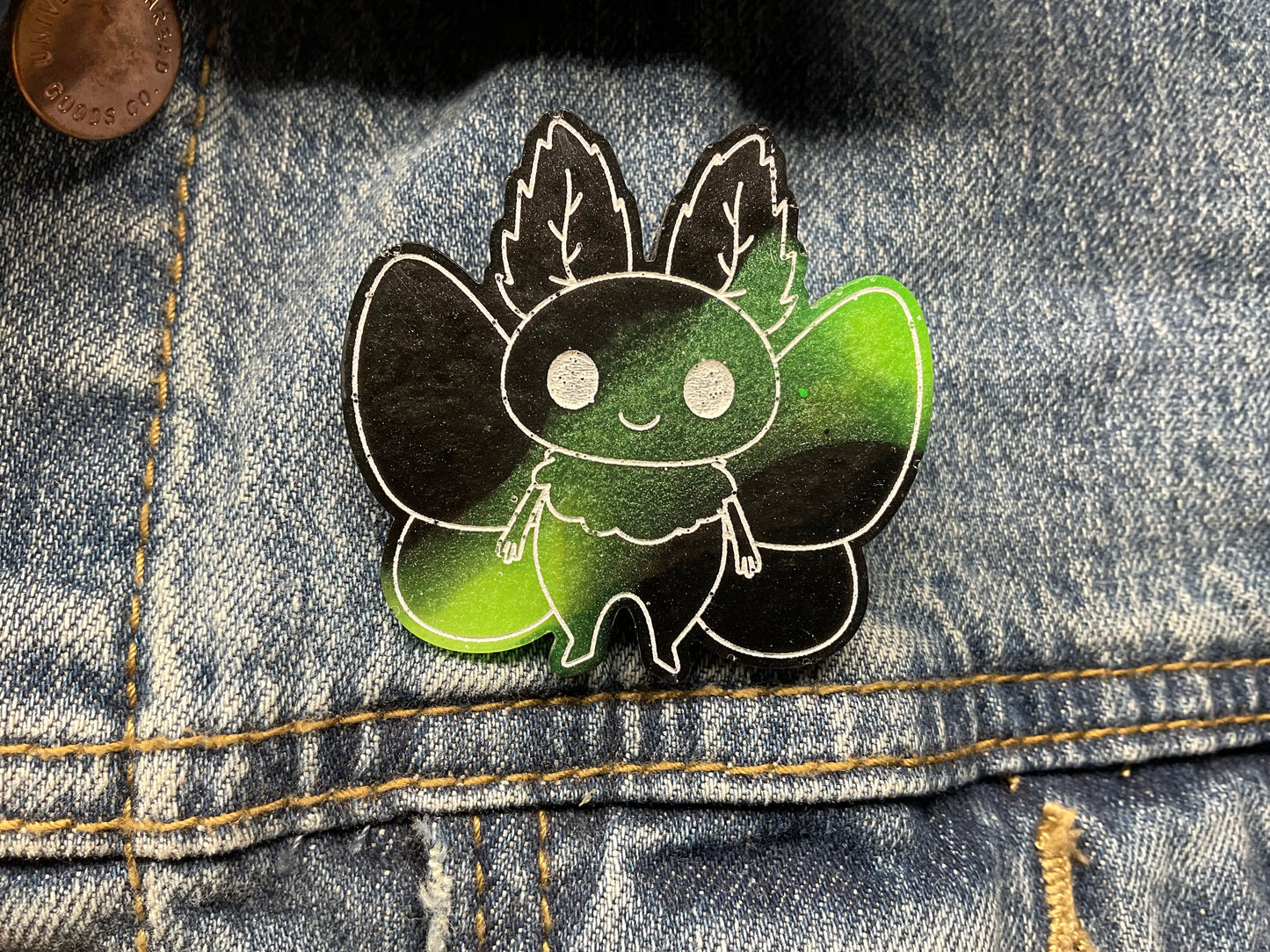 Green & Black Glow In The Dark Mothman Pin