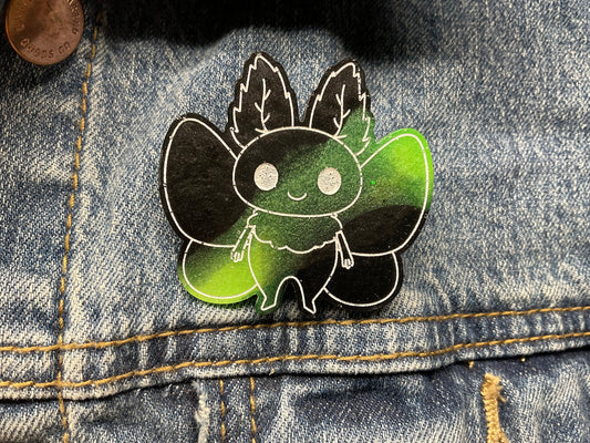 Green & Black Glow In The Dark Mothman Pin