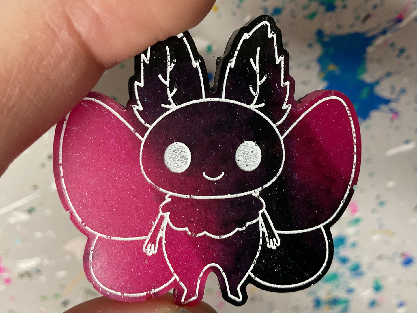 Small Pink & Black Mothman Magnet Glow in the Dark