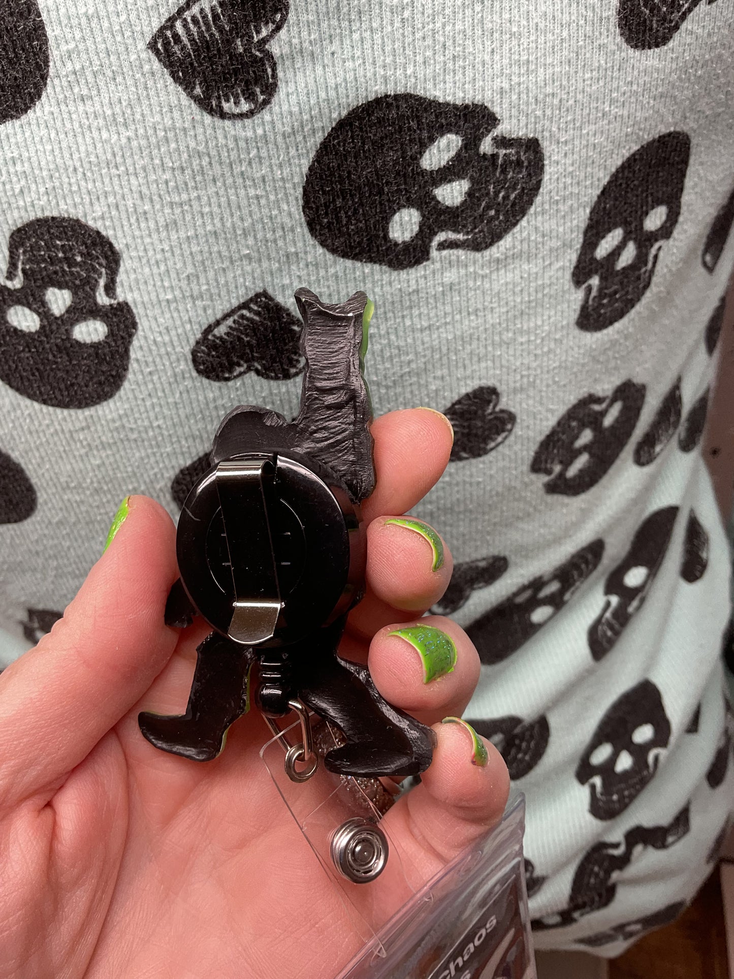 Glow in the Dark Green Bigfoot Rock Hand Retractable Badge Reel