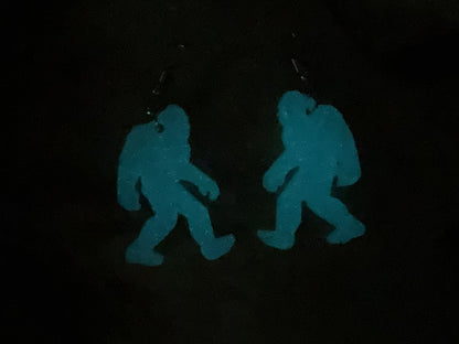 White Glow in the Dark Bigfoot Dangle Earrings Hypoallergenic