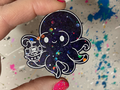 Small Purple Kraken Magnet With Holographic Glitter
