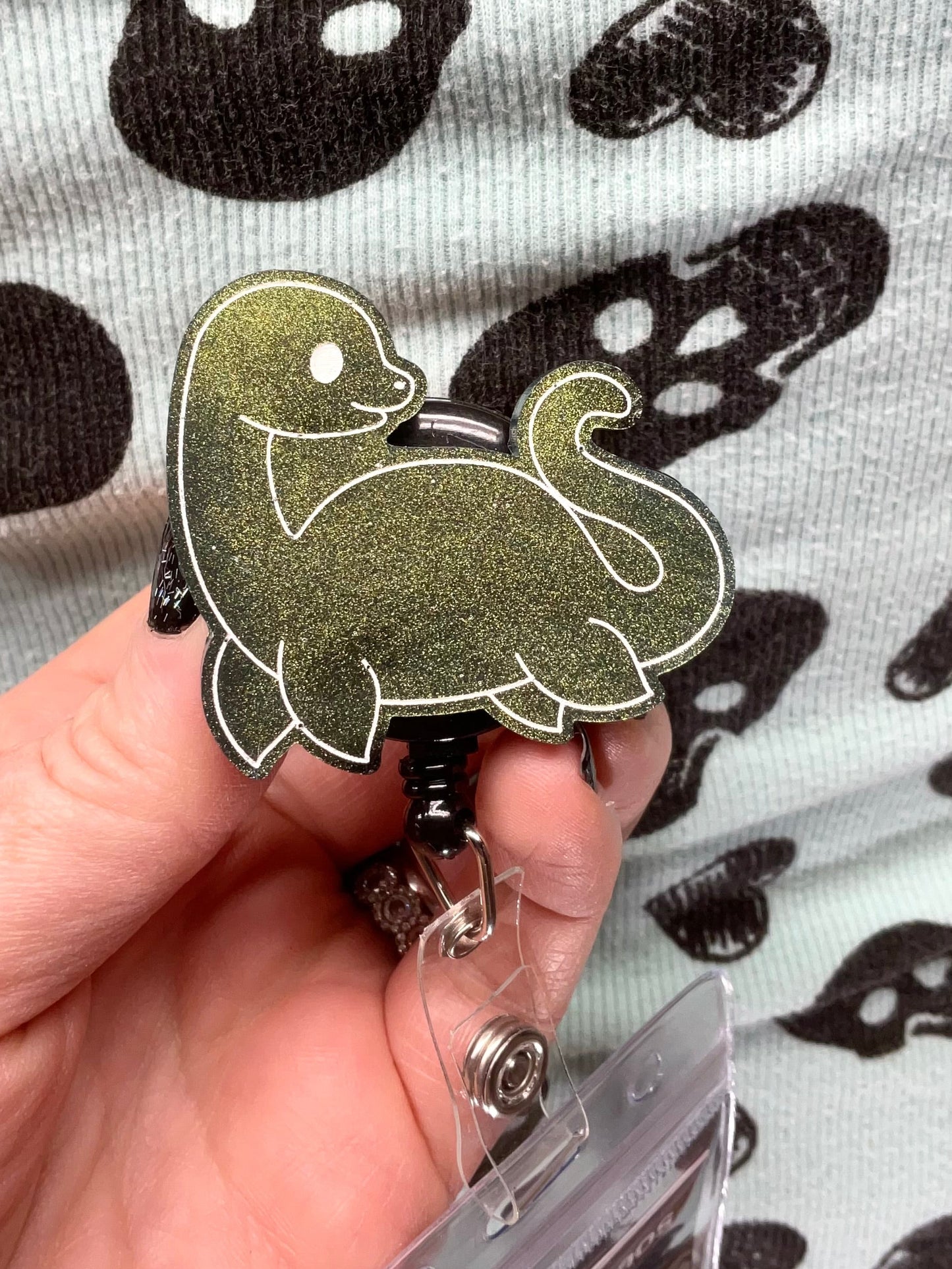 Green Loch Ness Monster Retractable Badge Reel