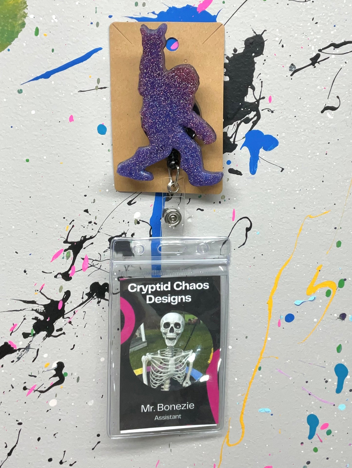 Purple & Pink Bigfoot Rock Hand Retractable Badge Reel