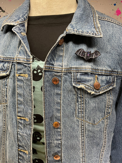 Black Holographic & Silver Glitter Bat Pin