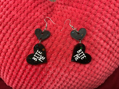 Bite Me Heart Earrings - Black Hypoallergenic