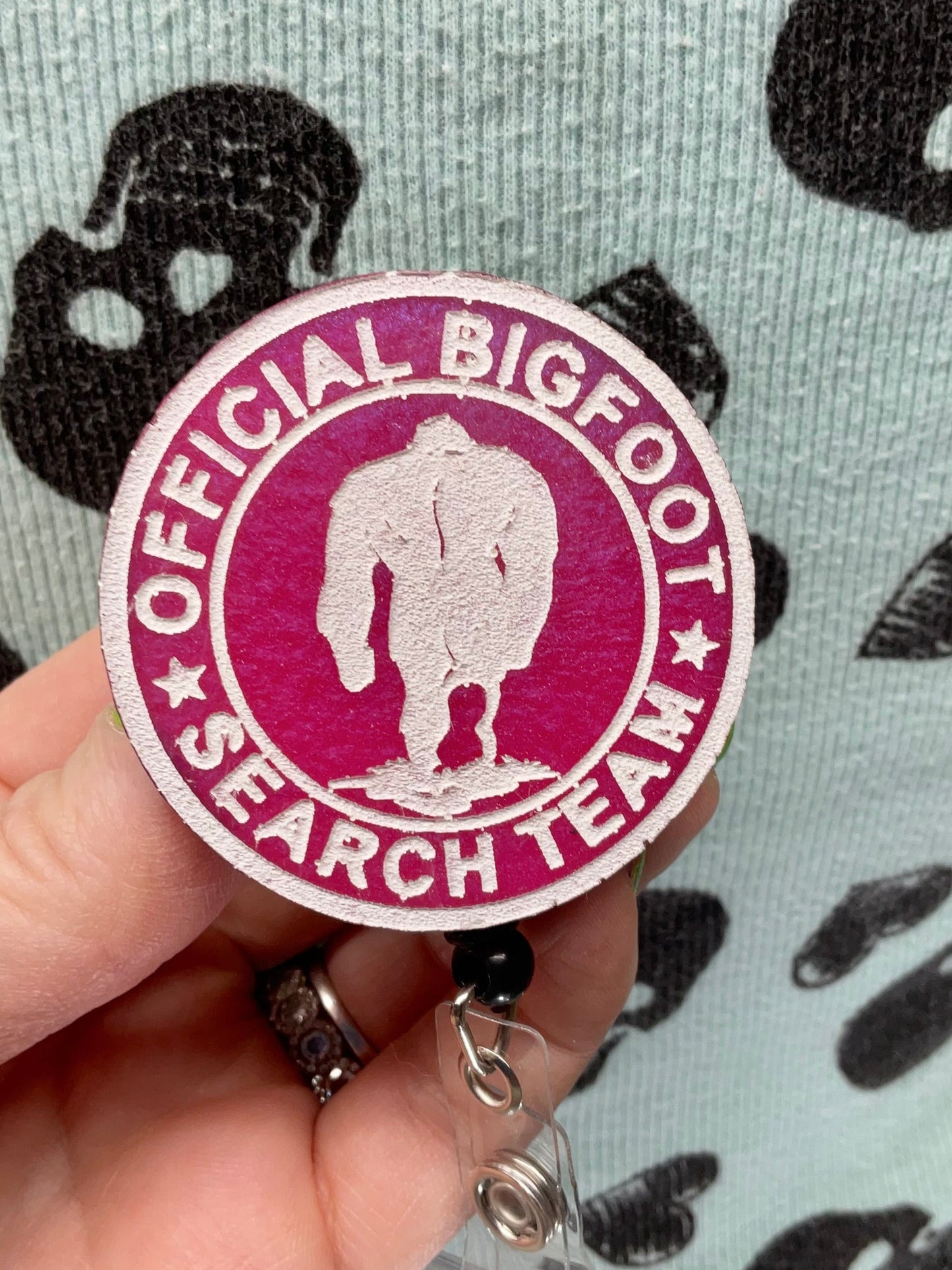 Pink Official Bigfoot Search Team Retractable Badge Reel- Glow in the Dark