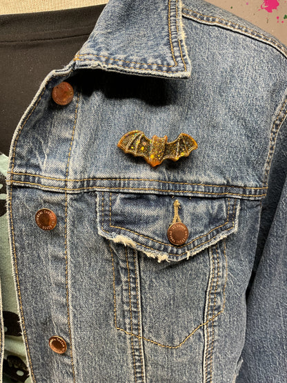 Gold Bat Pin- Glow in the Dark Glitter