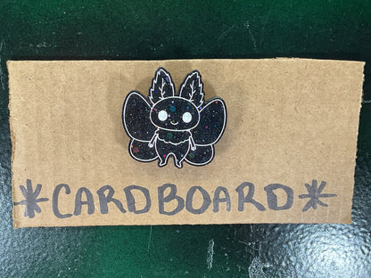 Small Black Holographic Glitter Mothman Magnet