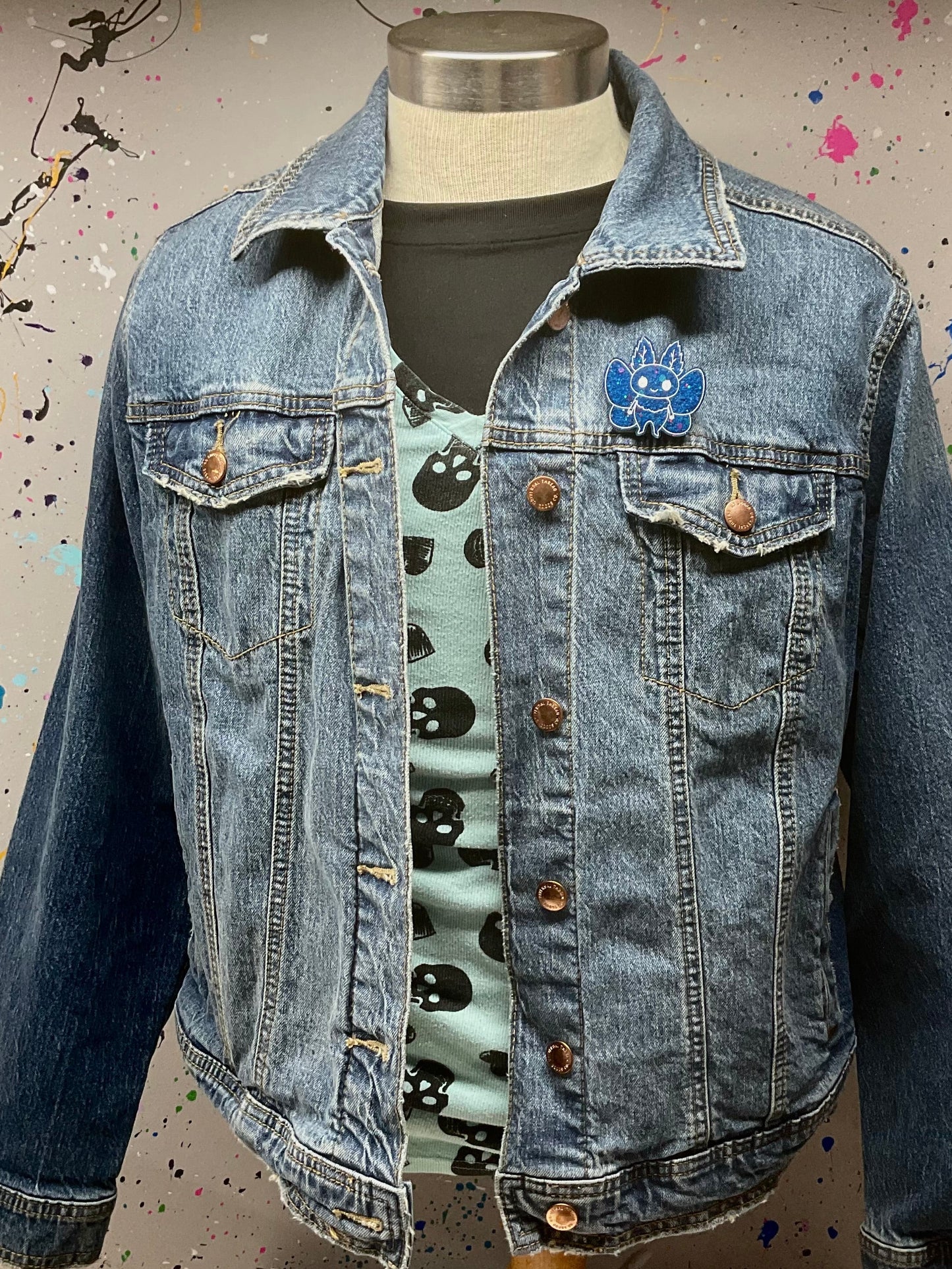 Blue Glitter Mothman Pin