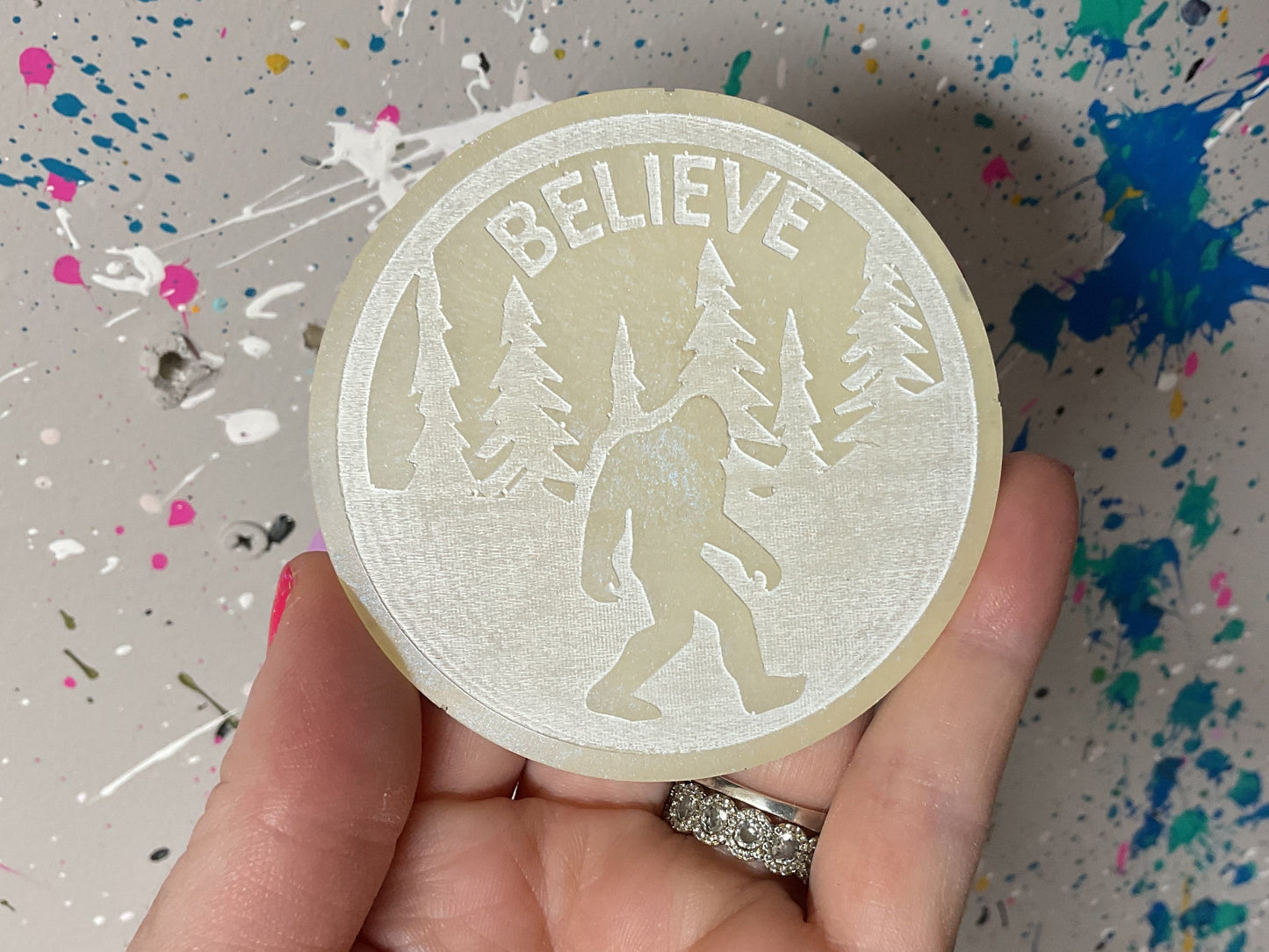 Large White 3 Inch Believe Bigfoot Magnet - Glow in the Dark
