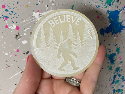 Large White 3 Inch Believe Bigfoot Magnet - Glow in the Dark