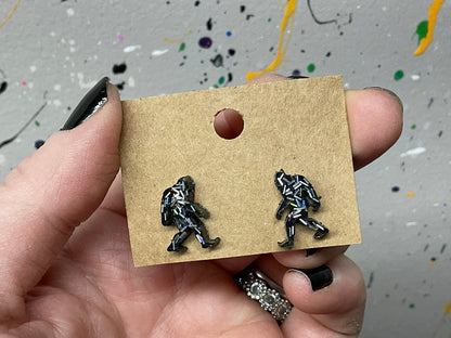 Black Holographic Glitter Bigfoot Stud Earrings Hypoallergenic
