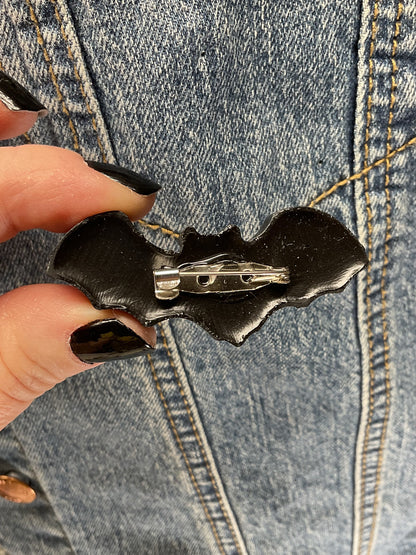 Black Holographic & Silver Glitter Bat Pin