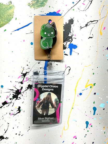 Green & Black Chupacabra Retractable Badge Reel-Glow In The Dark
