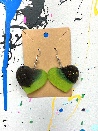 Black & Green Heart Hypoallergenic Earrings - Glow in the Dark