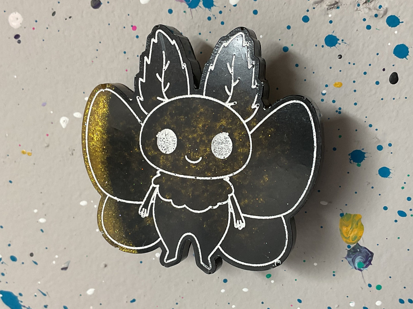 Small Black & Gold Glitter Mothman Magnet
