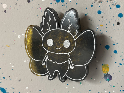 Small Black & Gold Glitter Mothman Magnet