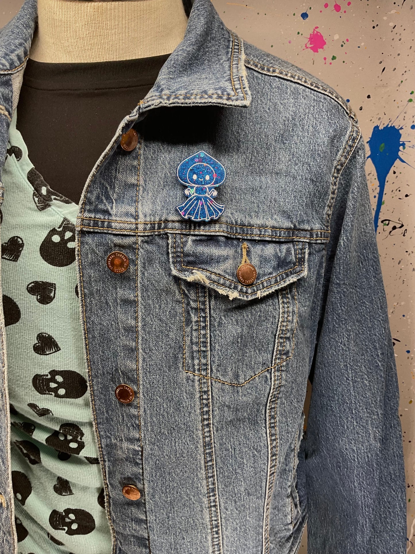 Blue Glitter Flatwoods Monster Pin