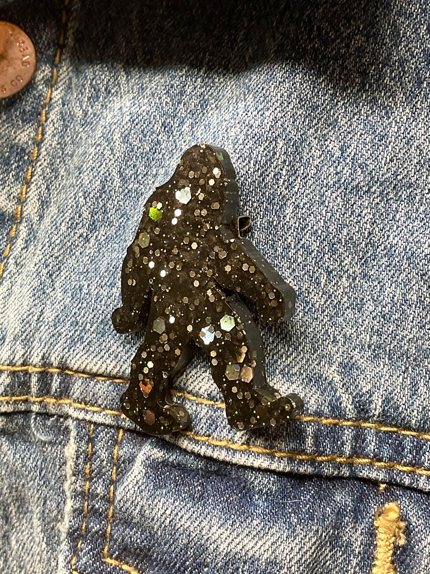 Black Glittery Bigfoot Pin
