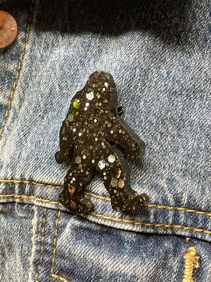 Black Glittery Bigfoot Pin