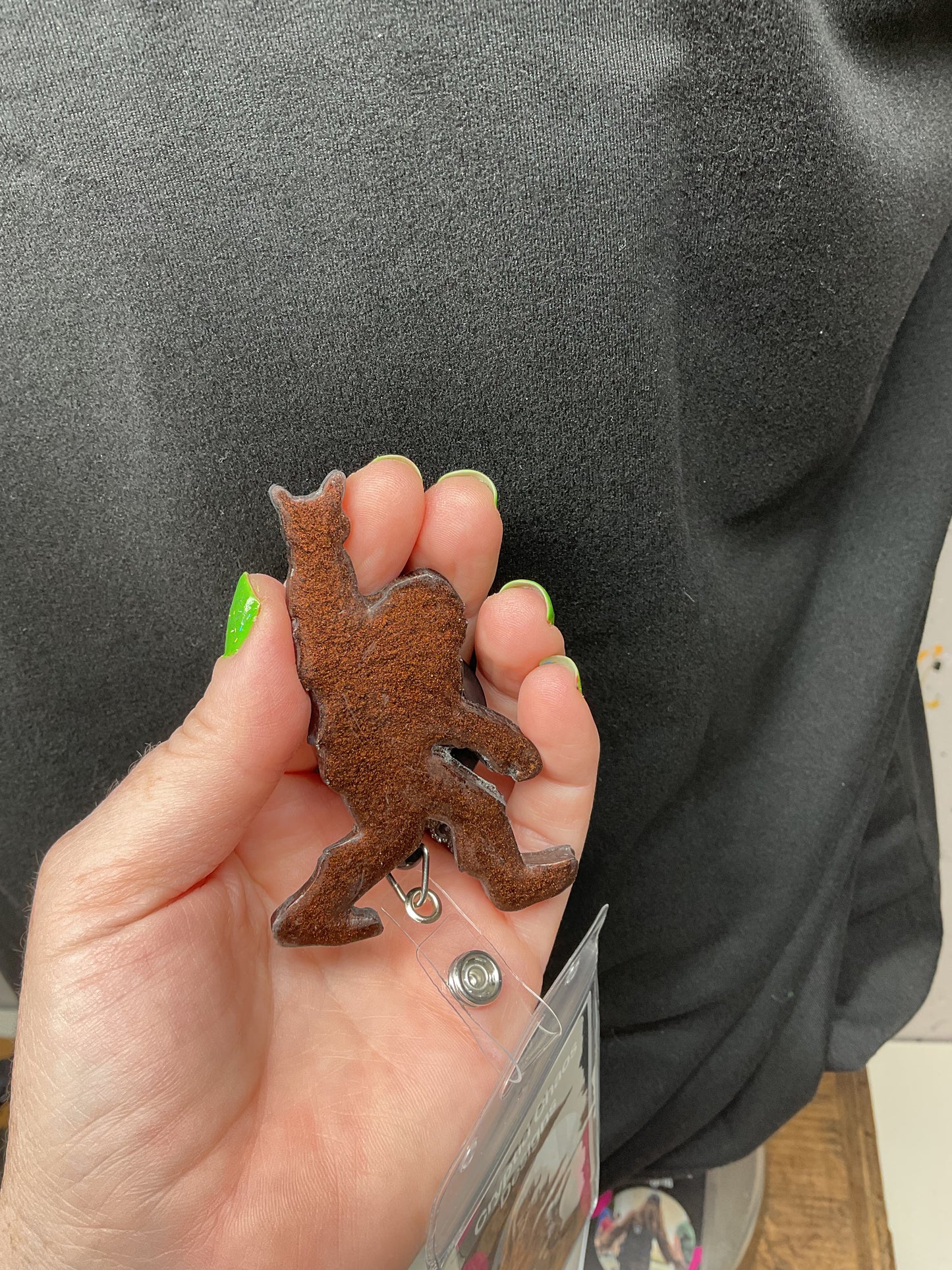 Brown Bigfoot Rock Hand Retractable Badge Reel