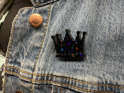 Black Crown Pin with Holographic Glitter
