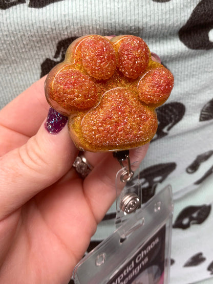 Orange 3D Paw Print Badge Reel