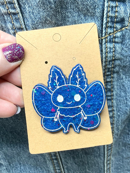 Blue Glitter Mothman Pin