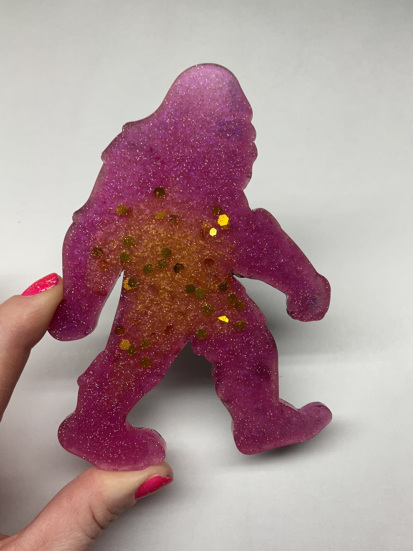 Large Pink & Gold Bigfoot Magnet - 5 Inches Tall