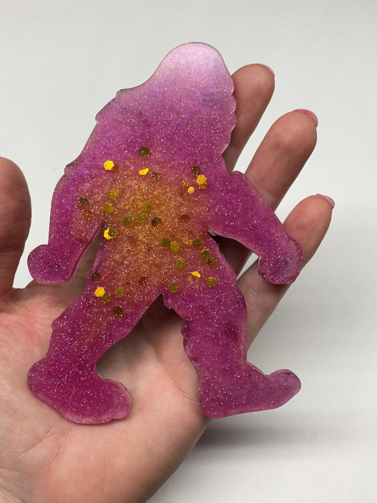 Large Pink & Gold Bigfoot Magnet - 5 Inches Tall