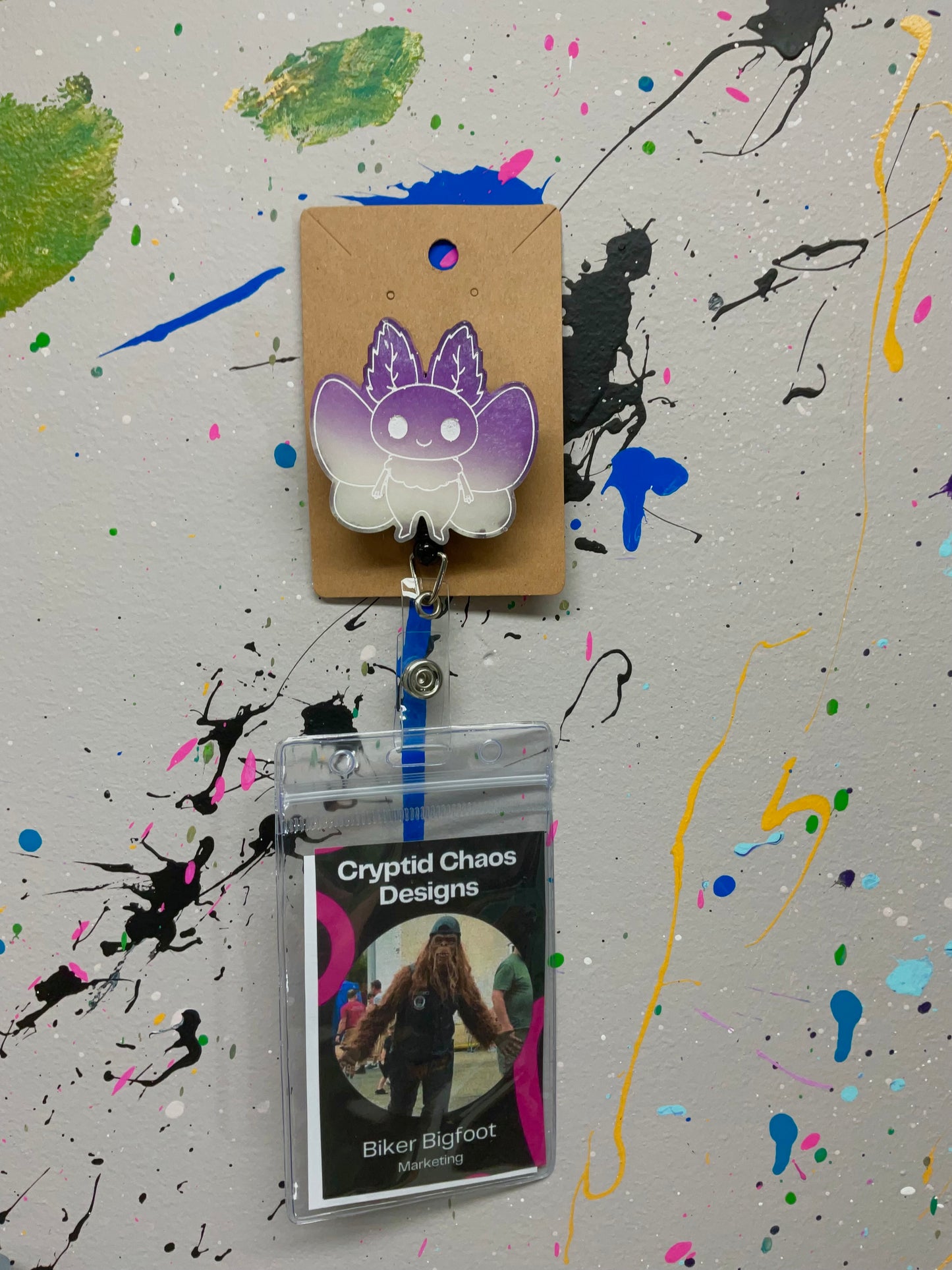 Purple & White Mothman Retractable Badge Reel - Glow in the Dark