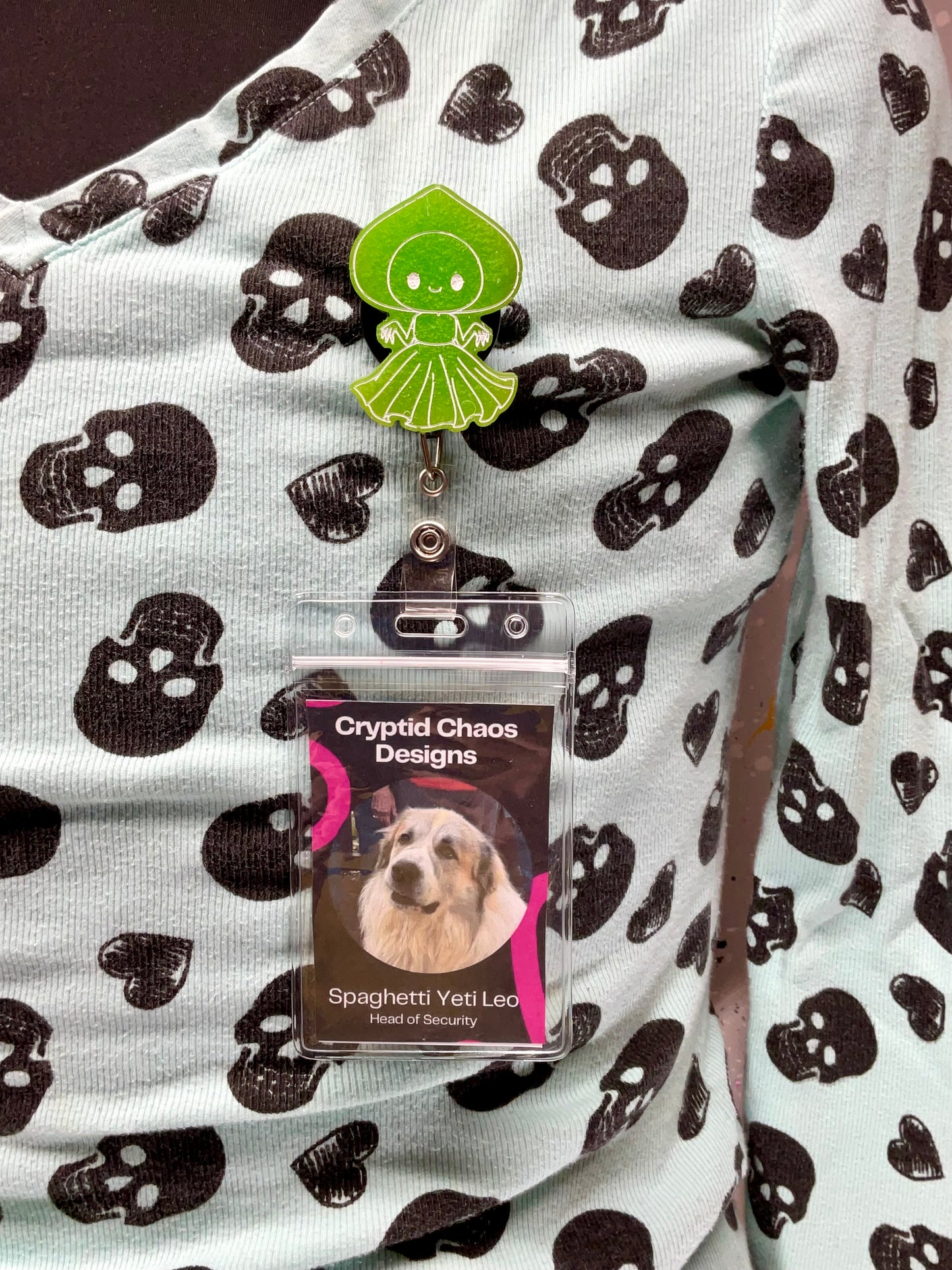 Neon Green Flatwoods Monster Retractable Badge Reel - Glow in the Dark