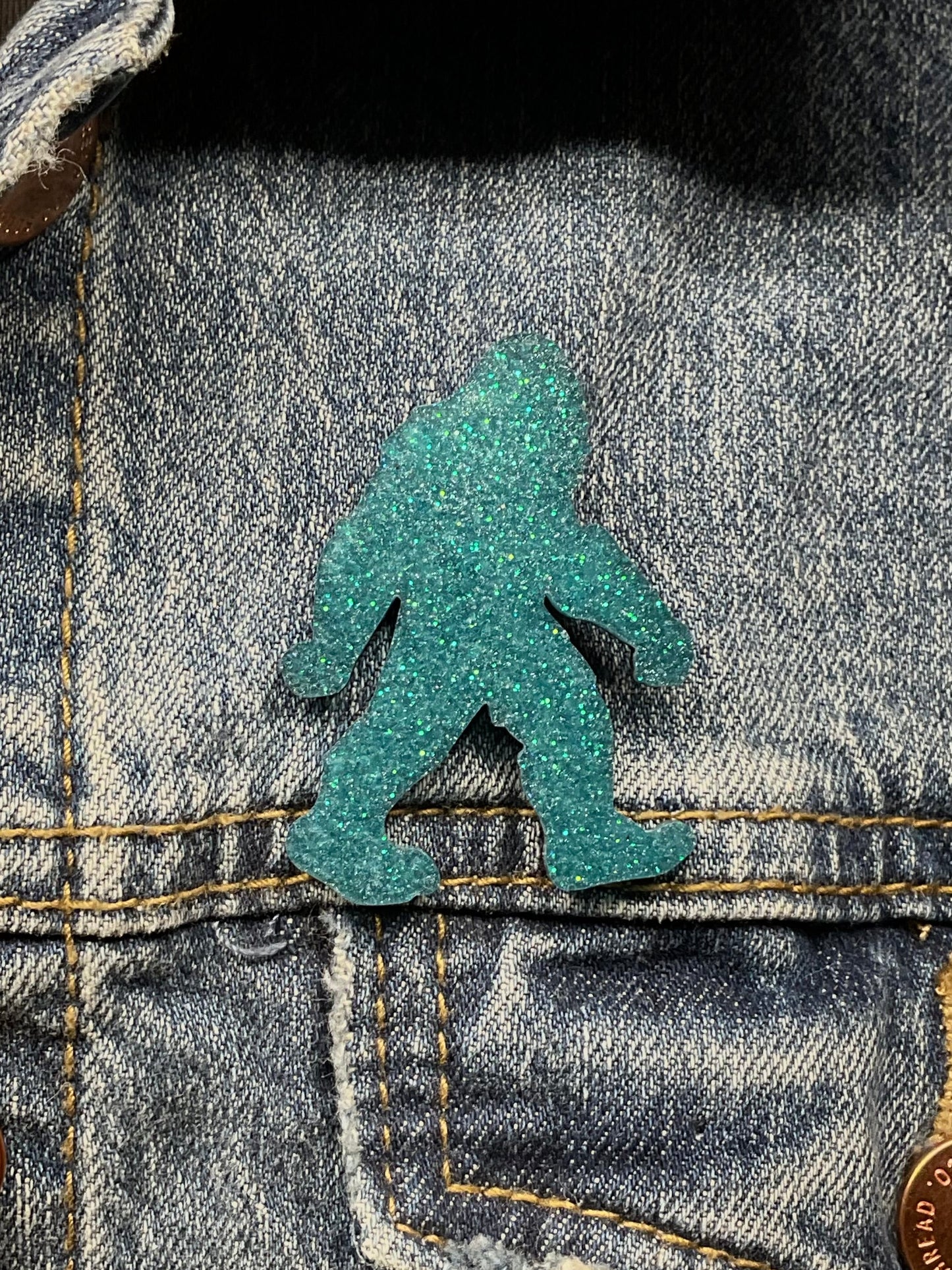 Teal Glitter Bigfoot Pin